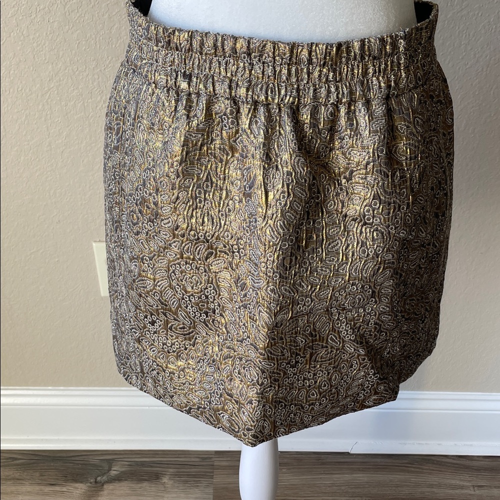 LOFT Gold and Brown Patterned Mini Skirt
